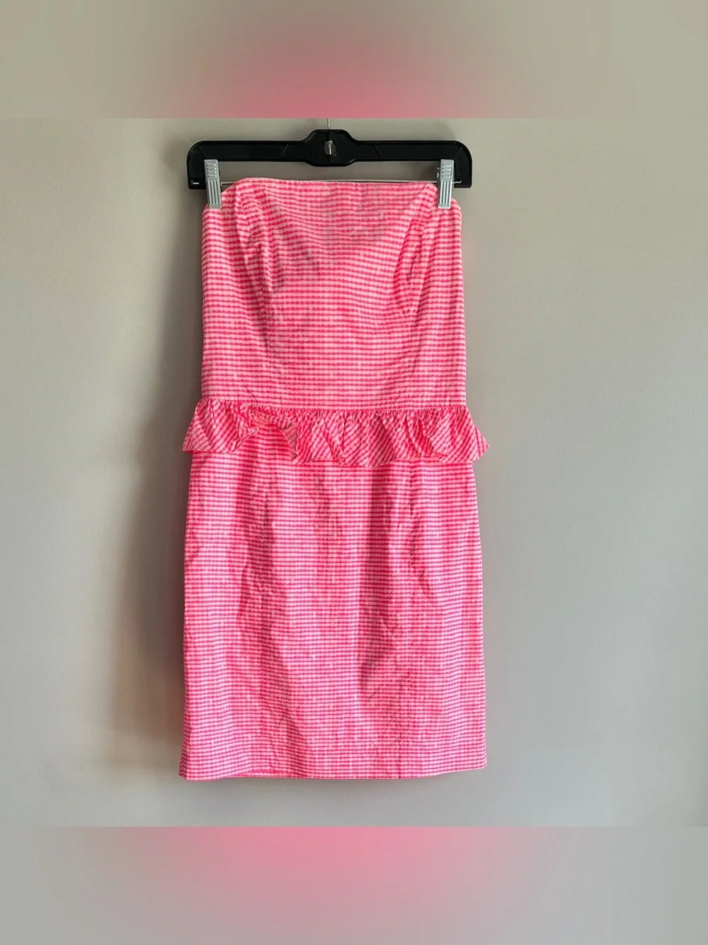 Lilly Pulitzer strapless pink gingham dress womens 8 Lowe seersucker preppy mini - Picture 2 of 14